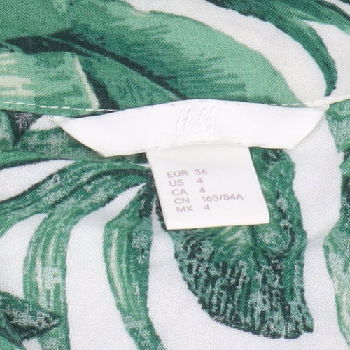 H&M Women's Green Floral Blouse, Size 8, Summer Style