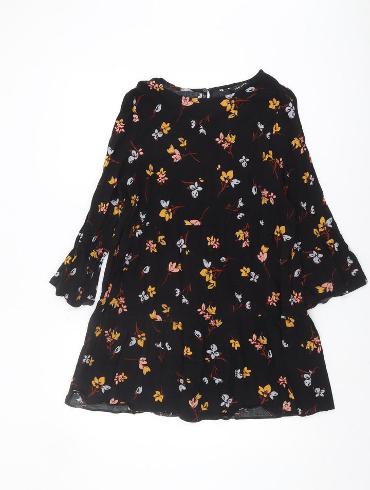 New Look Women's Black Floral Shift Dress - Size 12