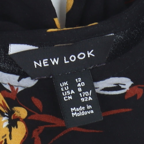 New Look Women's Black Floral Shift Dress - Size 12