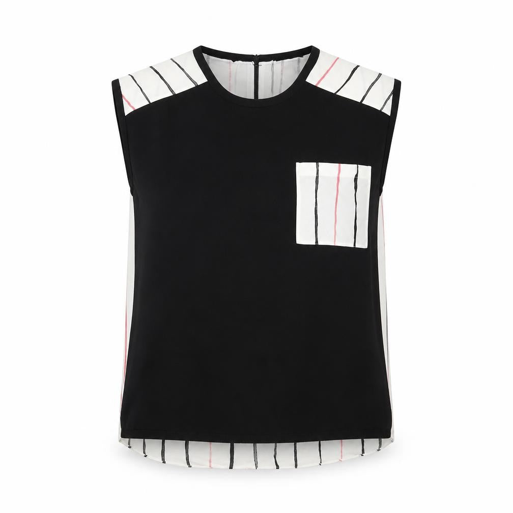 Front view of Next Women's Black & White Striped Sleeveless Blouse