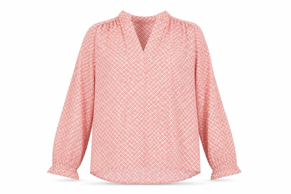 Front view of Marks & Spencer Women's Red Geometric Blouse, size 10