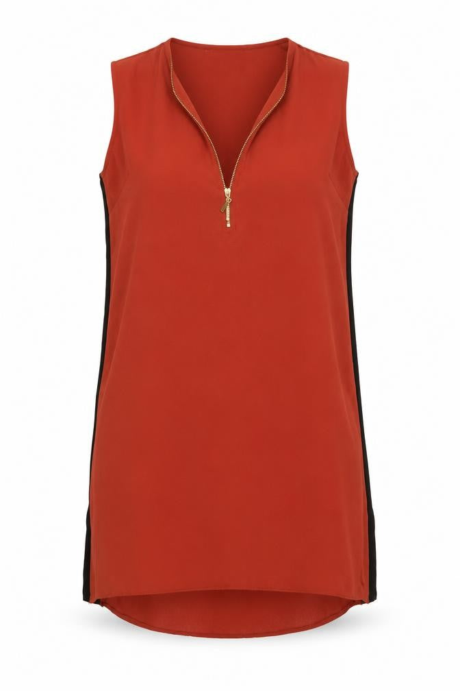 Dorothy Perkins Womens Red Sleeveless V-Neck Blouse Size 10