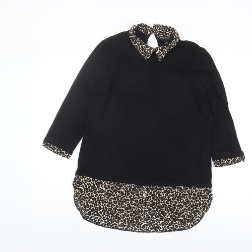 Dorothy Perkins Women Black Leopard Collar Blouse Size 10