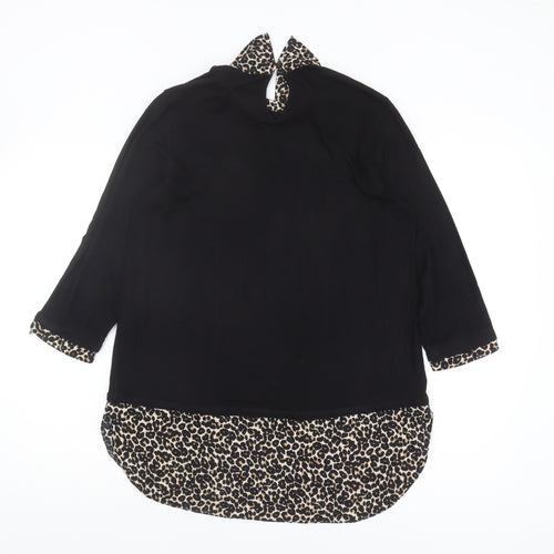 Dorothy Perkins Women Black Leopard Collar Blouse Size 10