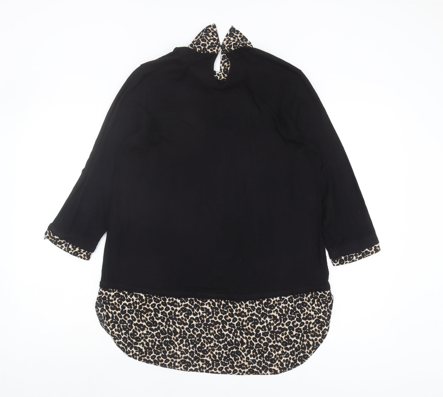 Dorothy Perkins Women Black Leopard Collar Blouse Size 10