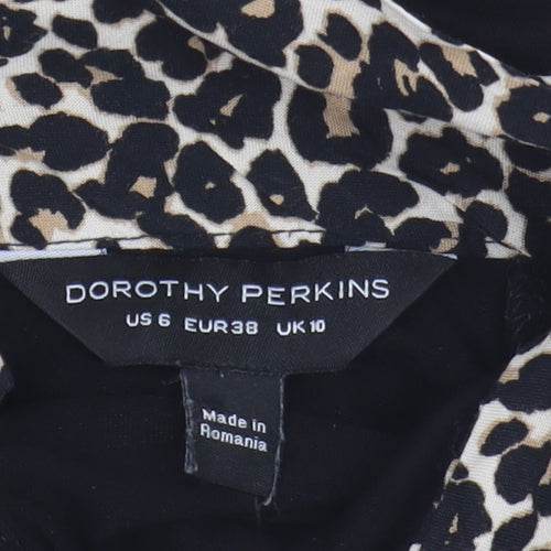 Dorothy Perkins Women Black Leopard Collar Blouse Size 10