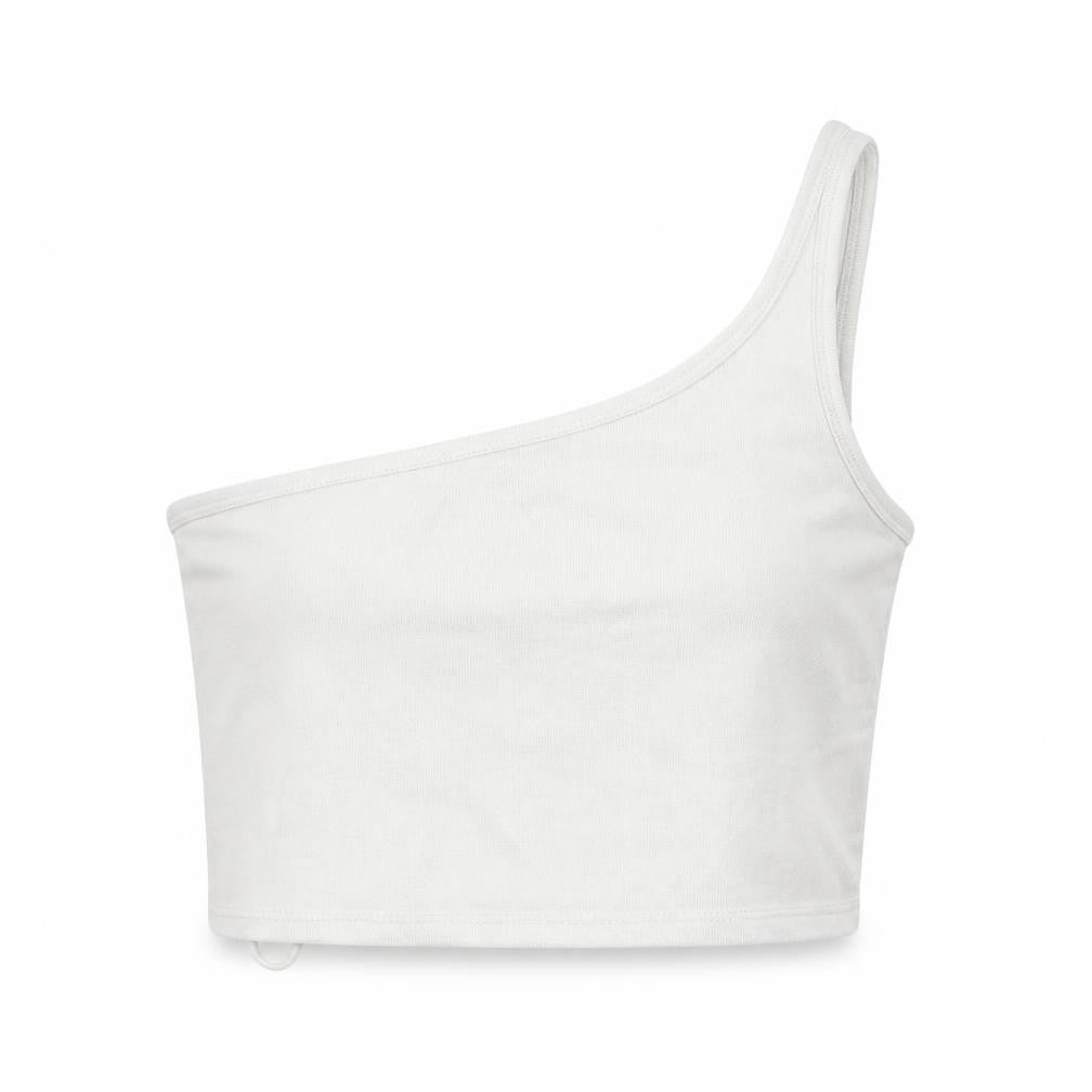 Front view of Stradivarius Women's White Cropped Tank Top S
