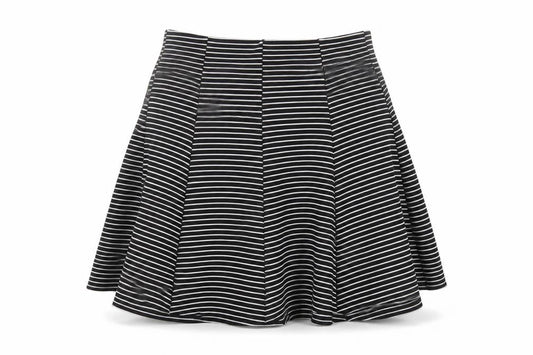 Front view of Topshop Women's Striped Black Skater Skirt, size 8