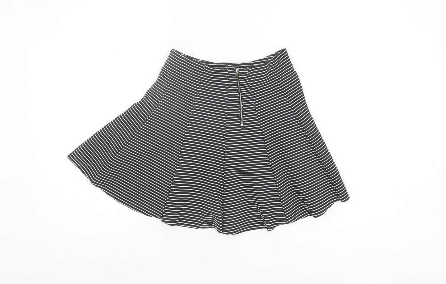 Topshop Women's Striped Black Skater Skirt Size 8