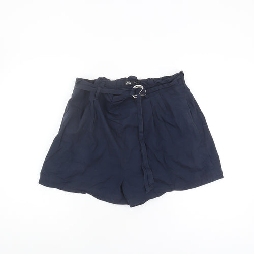 Zara Women's Blue Paperbag Shorts L High Waist