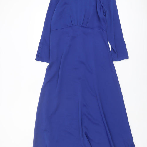 Marks and Spencer Women's Blue High Neck Dress - Size 8