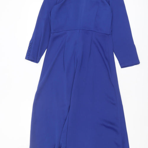 Marks and Spencer Women's Blue High Neck Dress - Size 8