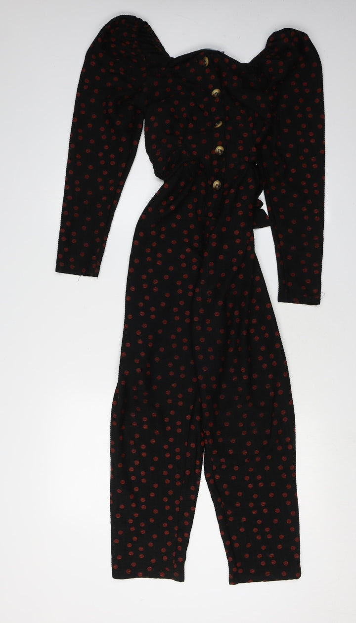 ASOS Women's Black Polka Dot Jumpsuit Size 6, Long Sleeve