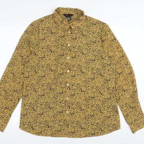 New Look Women's Yellow Animal Print Button-Up Shirt