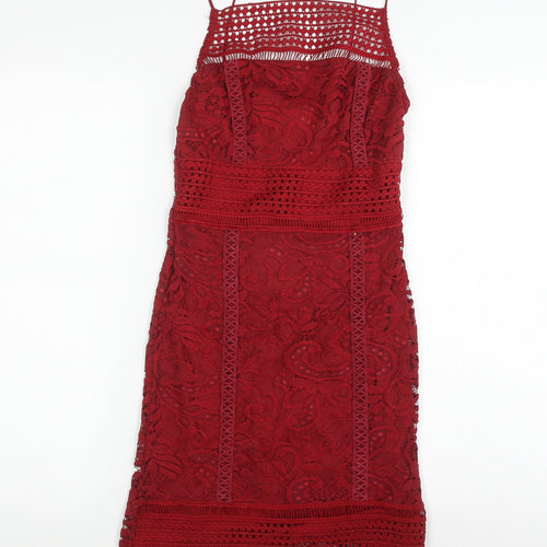 Topshop Women's Red Bodycon Lace Midi Dress Size 8