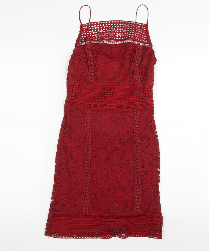 Topshop Women's Red Bodycon Lace Midi Dress Size 8