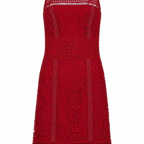Topshop Women's Red Bodycon Lace Midi Dress Size 8