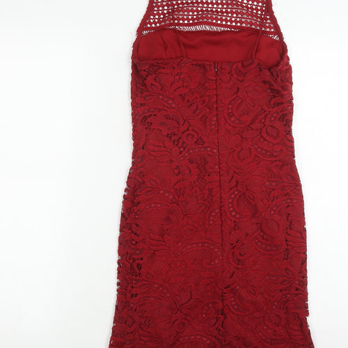 Topshop Women's Red Bodycon Lace Midi Dress Size 8