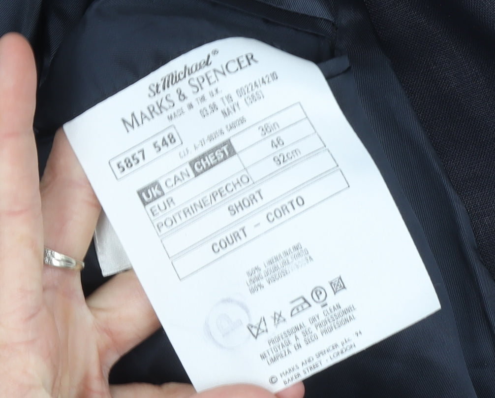 Marks and Spencer Men's Blue 36S Blazer - Formal Fit