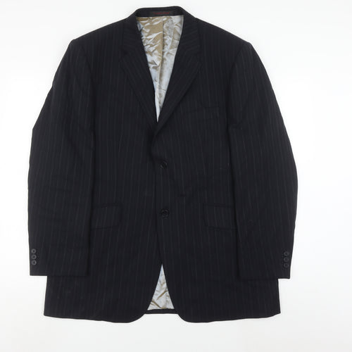 Carpe Diem Men's Blue Striped Wool Blazer, Size 42, Regular