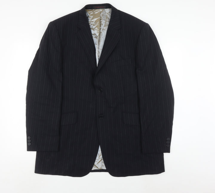 Carpe Diem Men's Blue Striped Wool Blazer, Size 42, Regular