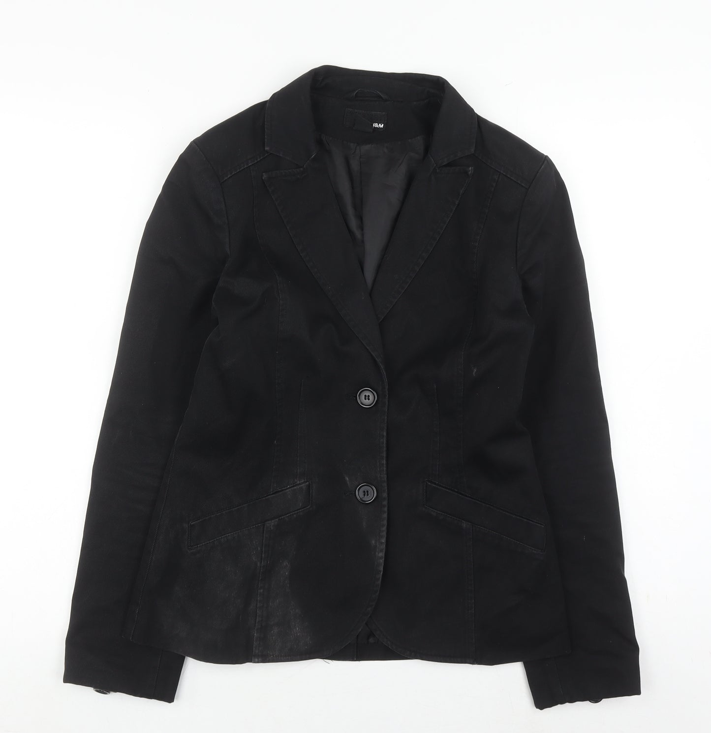 H&M Women's Black Regular Fit Blazer, Size 8, Notch Lapel