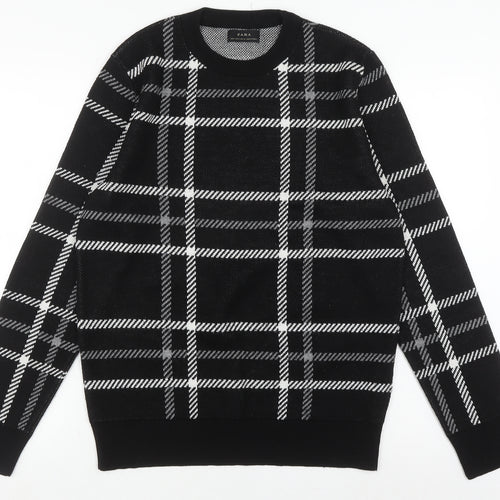 Zara Men's Black Check Pullover Jumper, Size M