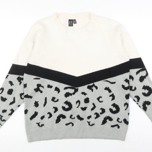 Izabel London Women's Grey Animal Print Jumper S