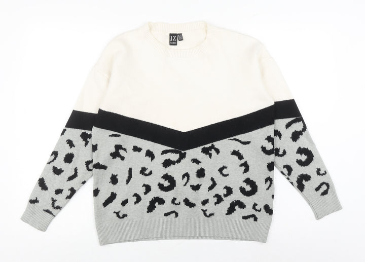 Izabel London Women's Grey Animal Print Jumper S