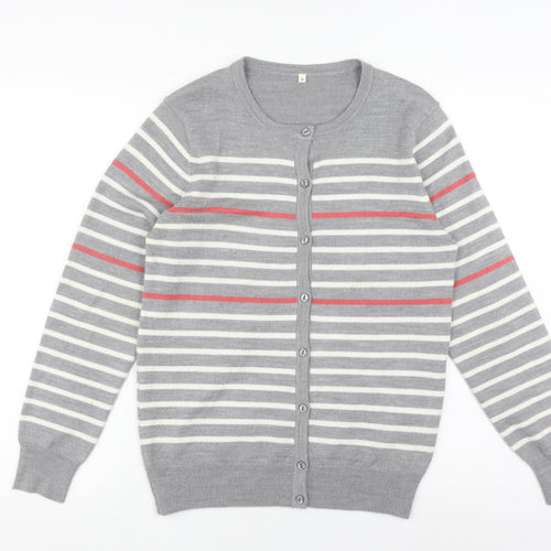 Topvalu Women's Grey Striped Cardigan M