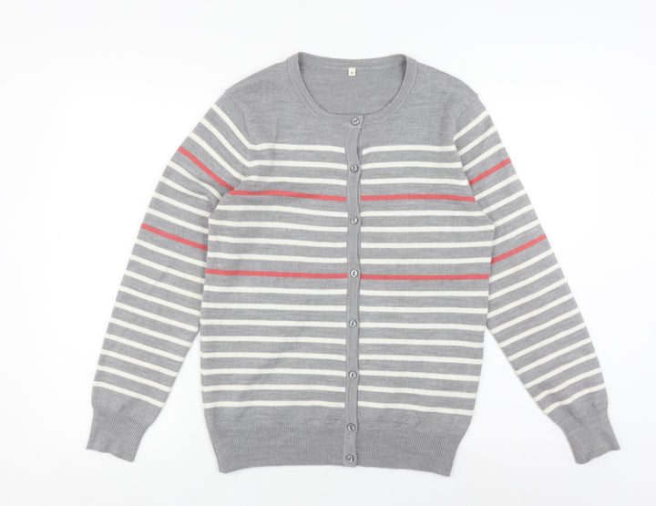 Topvalu Women's Grey Striped Cardigan M