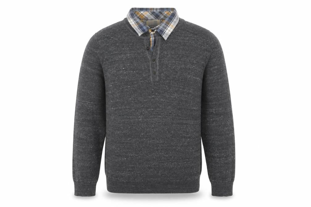 Front view of North Coast Men's Grey Henley Jumper Large