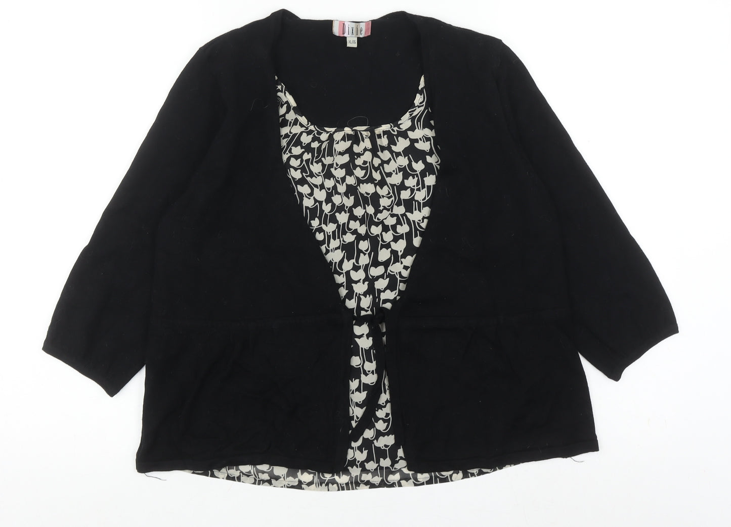 Dixie Women's Black XL Cardigan with 3/4 Sleeves