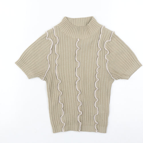 Collusion Women's Beige High Neck Acrylic T-Shirt Size 8