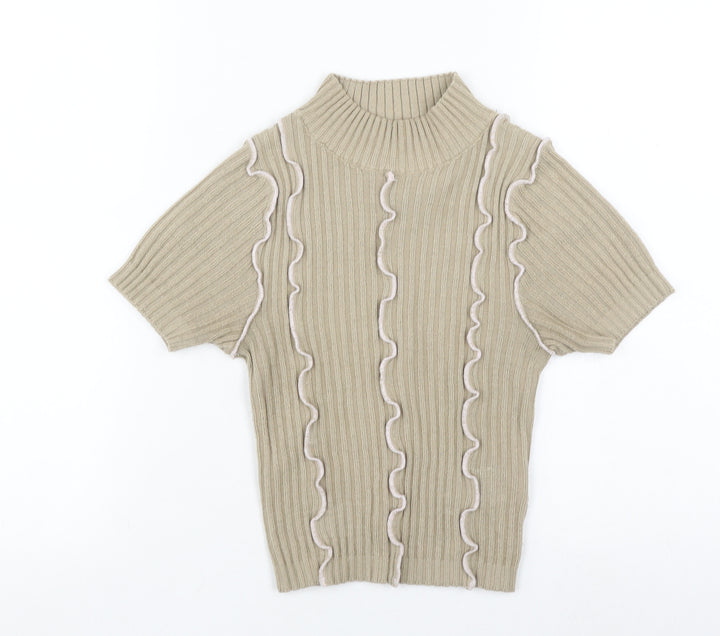 Collusion Women's Beige High Neck Acrylic T-Shirt Size 8