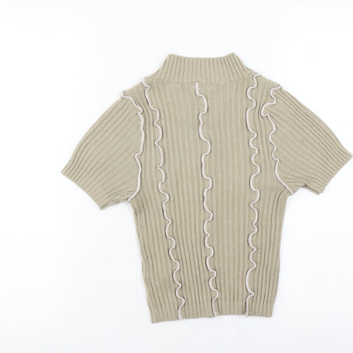 Collusion Women's Beige High Neck Acrylic T-Shirt Size 8