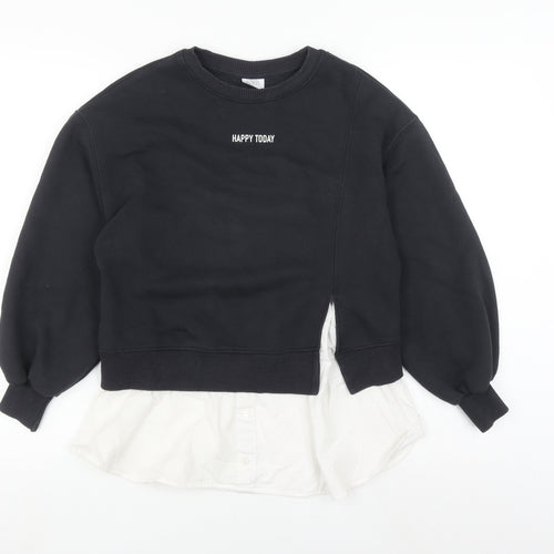 Zara Girls Black Crew Neck Sweatshirt 11-12 Years