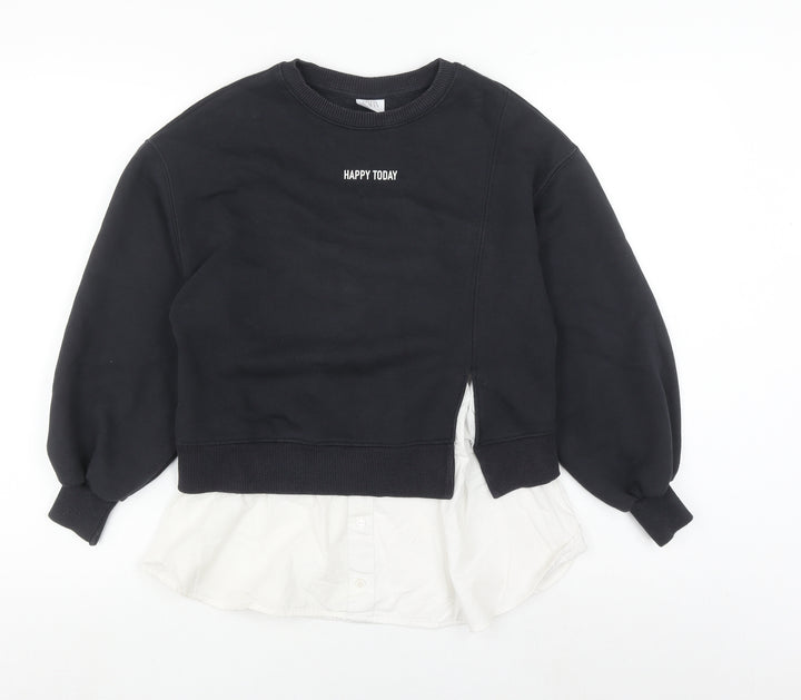 Zara Girls Black Crew Neck Sweatshirt 11-12 Years