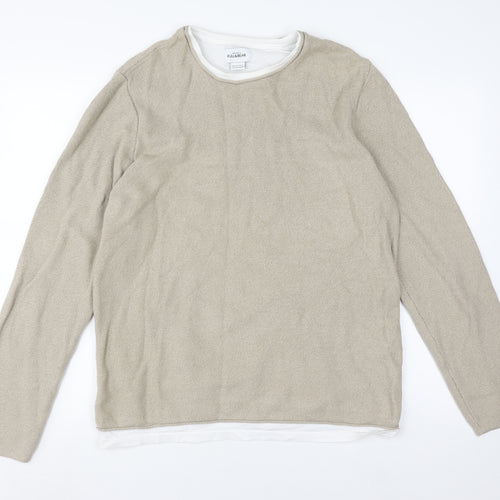 Pull&Bear Men's Beige Crew Neck Knit Pullover - Size L