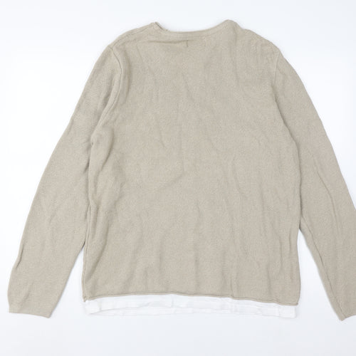 Pull&Bear Men's Beige Crew Neck Knit Pullover - Size L