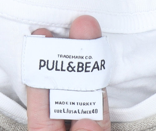 Pull&Bear Men's Beige Crew Neck Knit Pullover - Size L