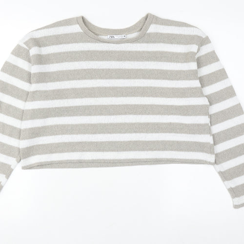 Zara Women's Beige Stripe Pullover Jumper M