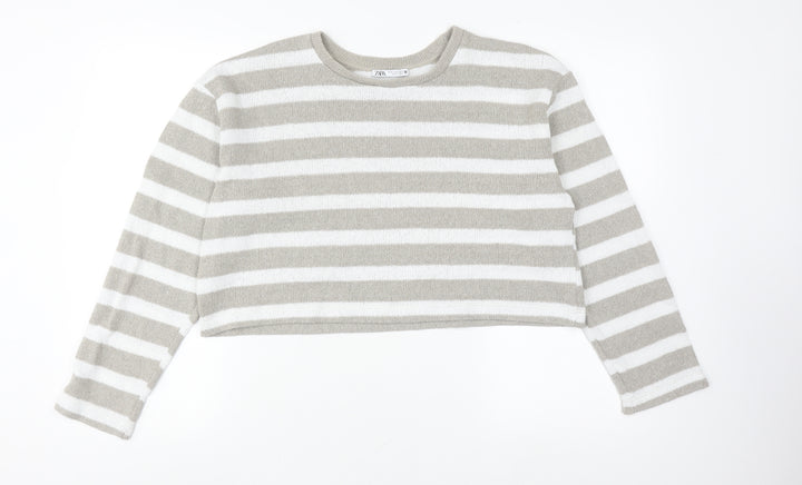 Zara Women's Beige Stripe Pullover Jumper M