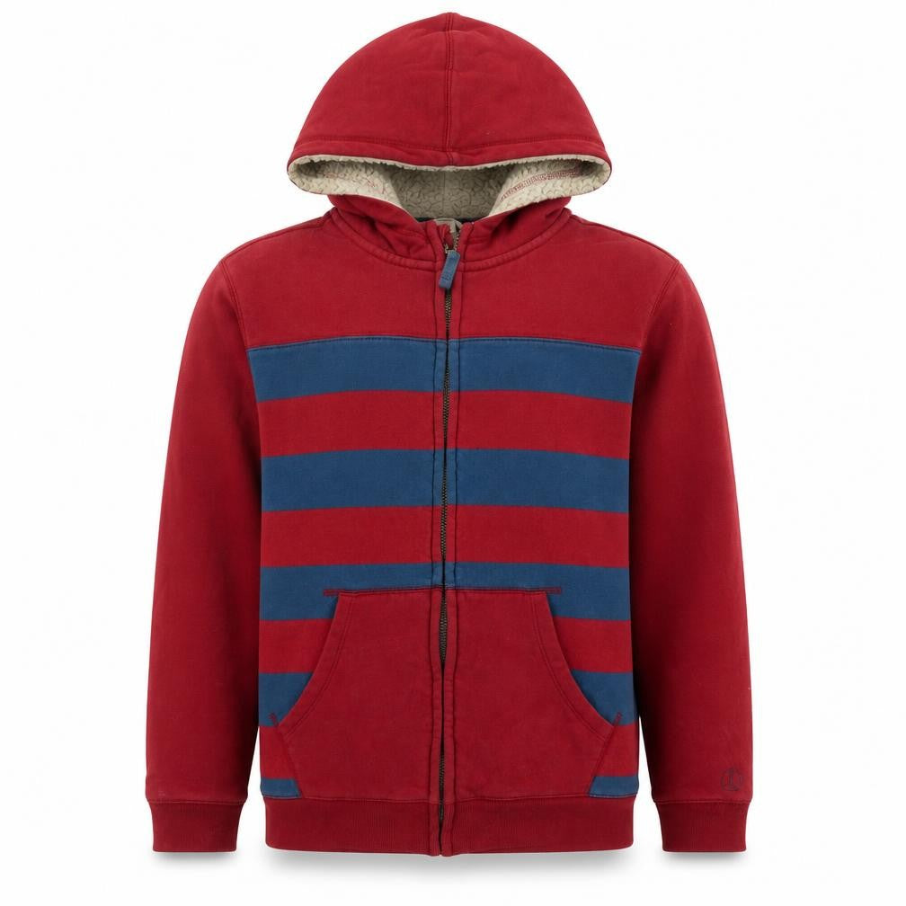 Lands' End Boys Red & Blue Striped Full Zip Hoodie - 4-5 Years