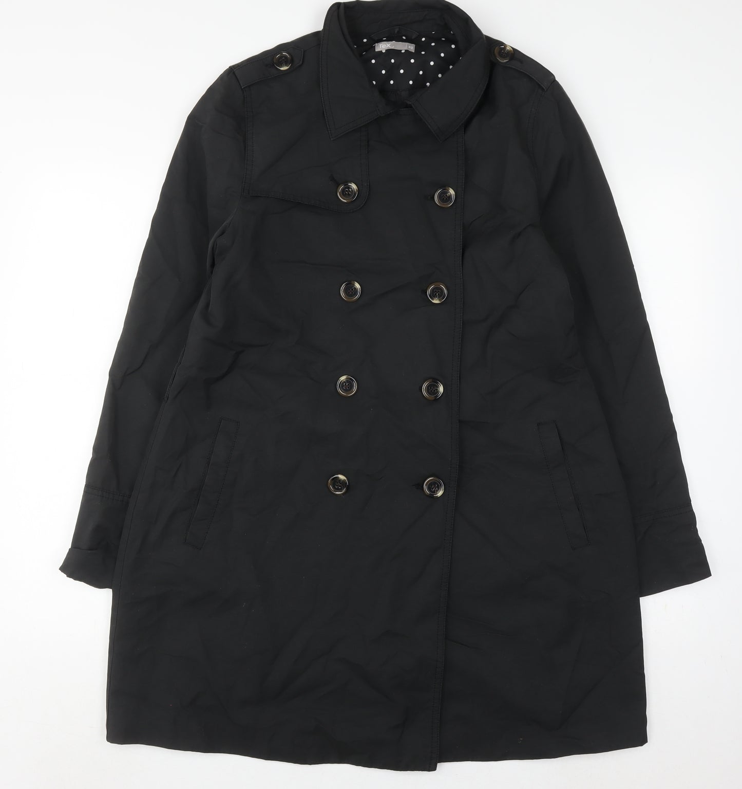 Tex Women's Black Trench Coat Size 14 Button Accents