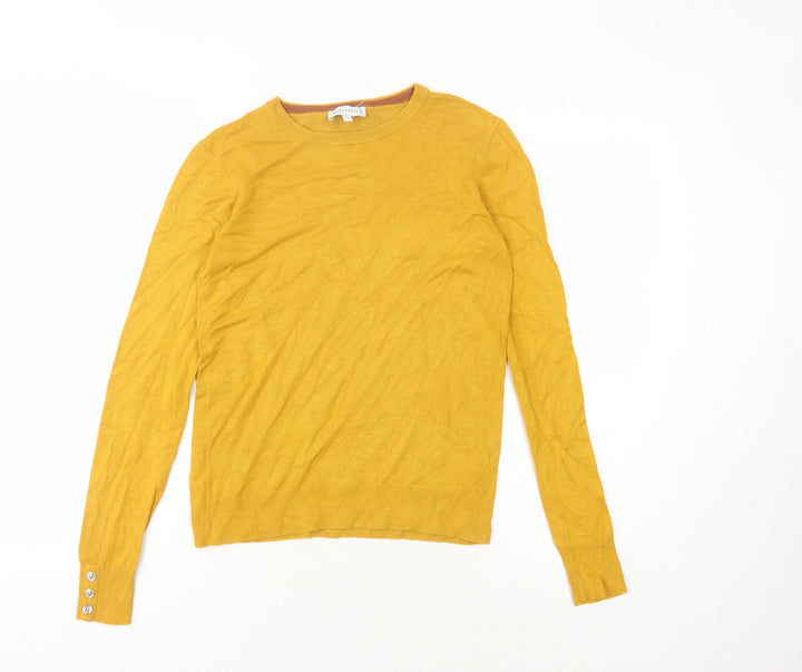 Warehouse Women's Yellow Knit Jumper, Size 6, Round Neck