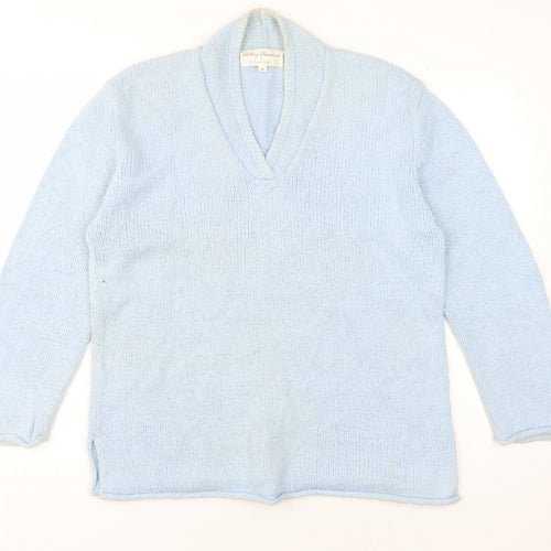 Phase Eight Women's Blue V-Neck Cotton Pullover Jumper