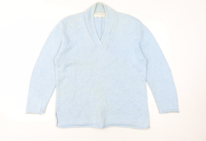 Phase Eight Women's Blue V-Neck Cotton Pullover Jumper