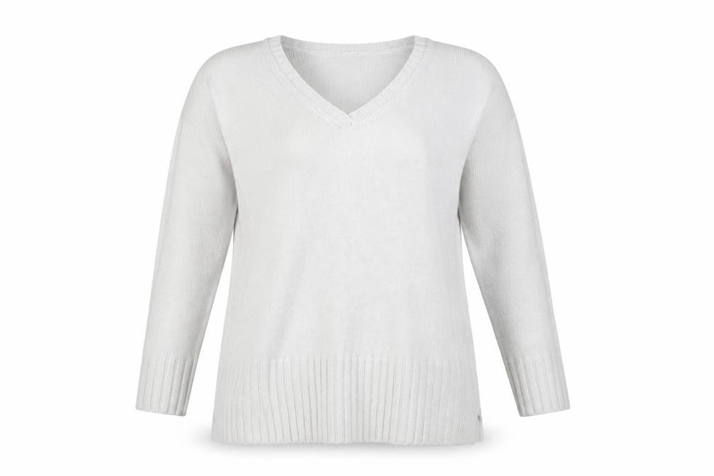 Front view of East Women's Ivory V-Neck jumper L