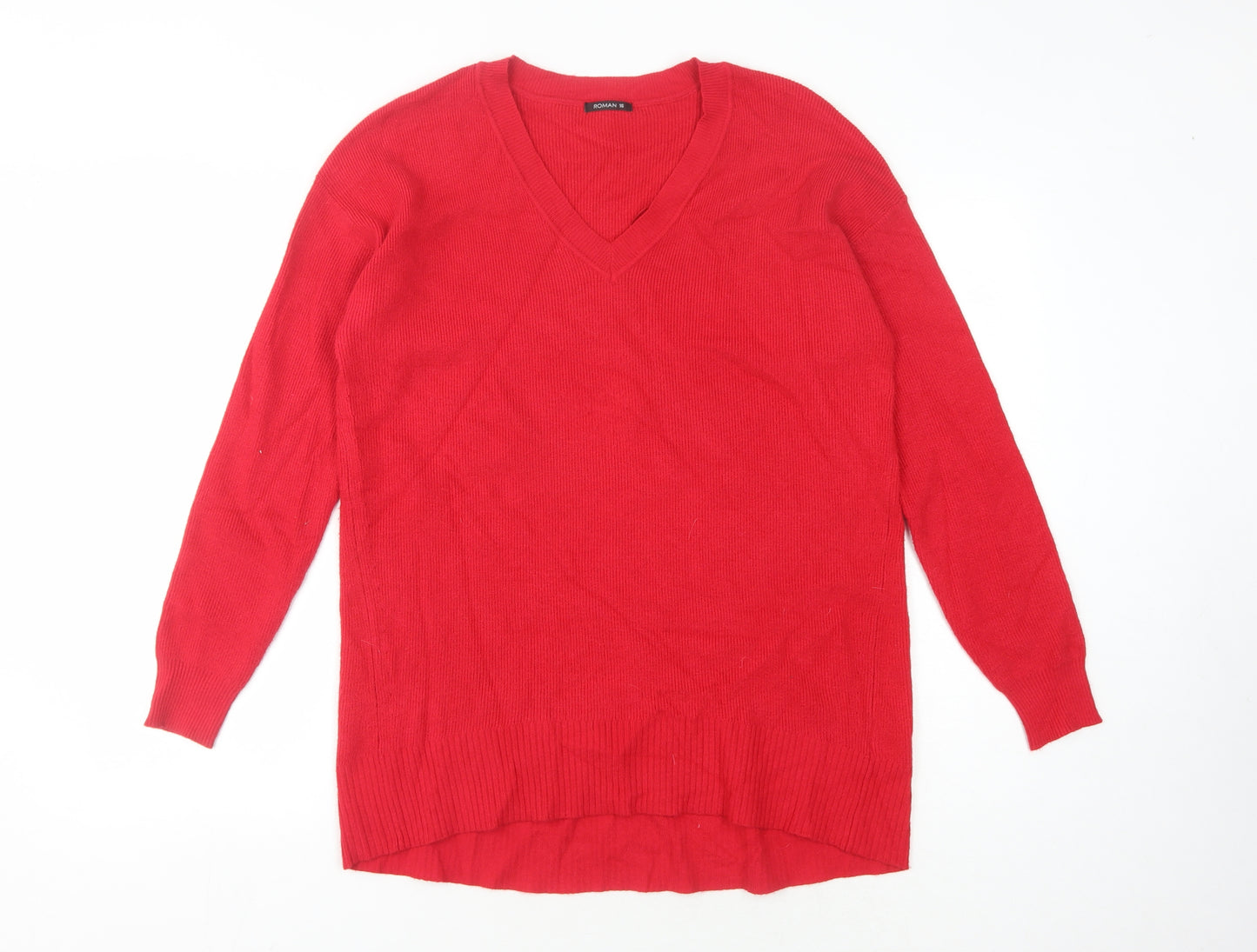 Roman Women's Red V-Neck Pullover Jumper Size 16
